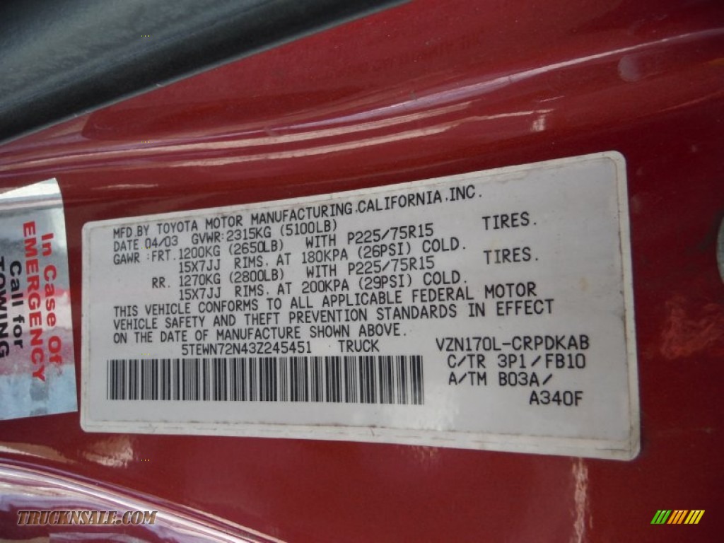 2003 Tacoma V6 TRD Xtracab 4x4 - Impulse Red Pearl / Charcoal photo #19