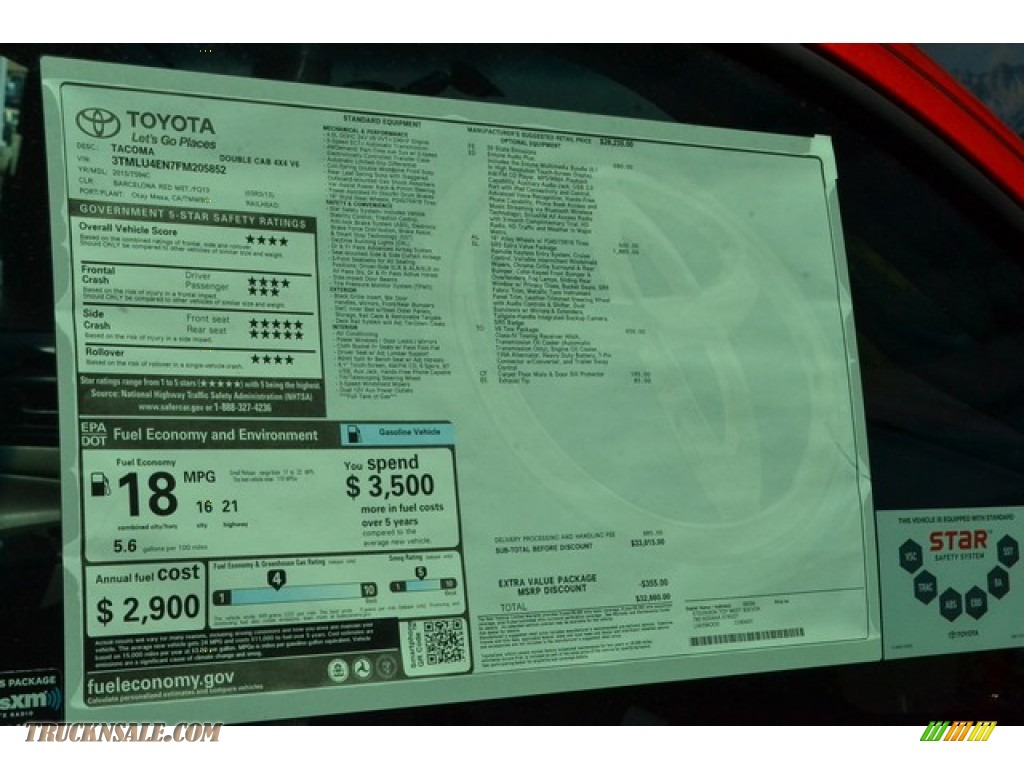 2015 Tacoma V6 Double Cab 4x4 - Barcelona Red Metallic / Graphite photo #10