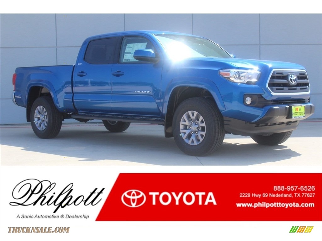 Blazing Blue Pearl / Cement Gray Toyota Tacoma SR5 Double Cab