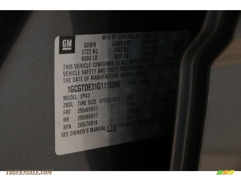 2016 Colorado Z71 Crew Cab 4x4 - Cyber Gray Metallic / Jet Black photo #20