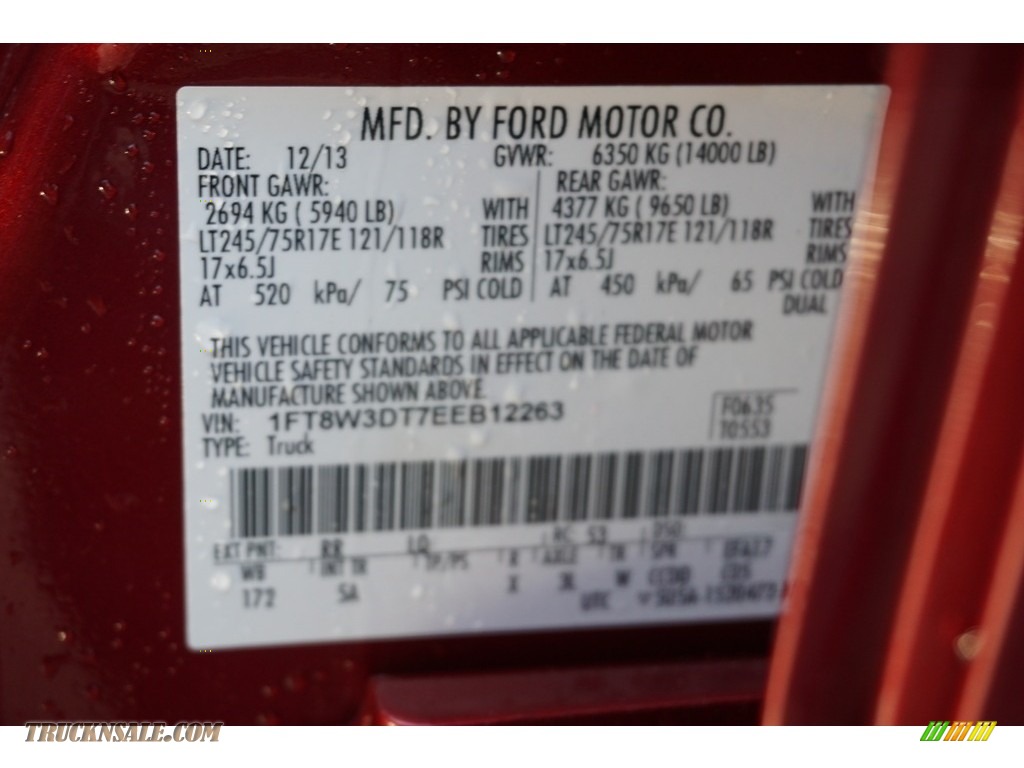 2014 F350 Super Duty Lariat Crew Cab 4x4 Dually - Ruby Red Metallic / Adobe photo #49
