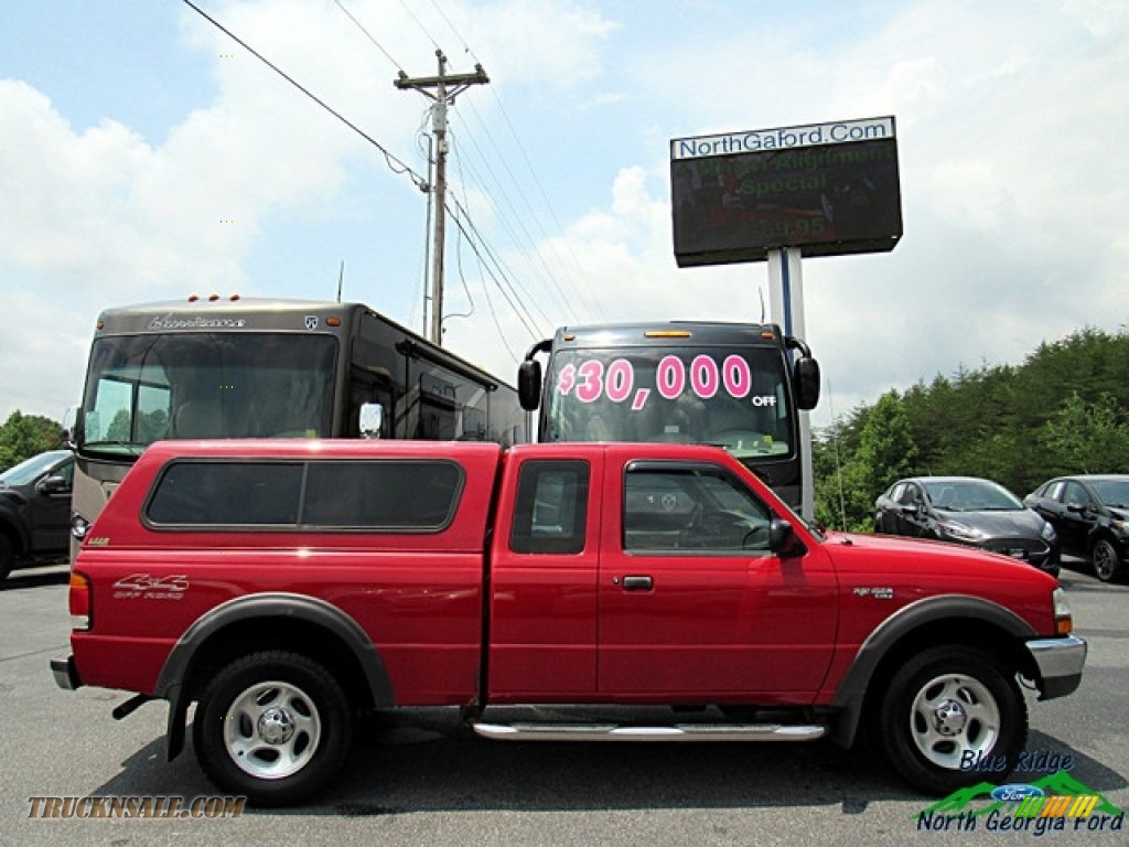 1999 Ranger XLT Extended Cab 4x4 - Bright Red / Medium Prairie Tan photo #7