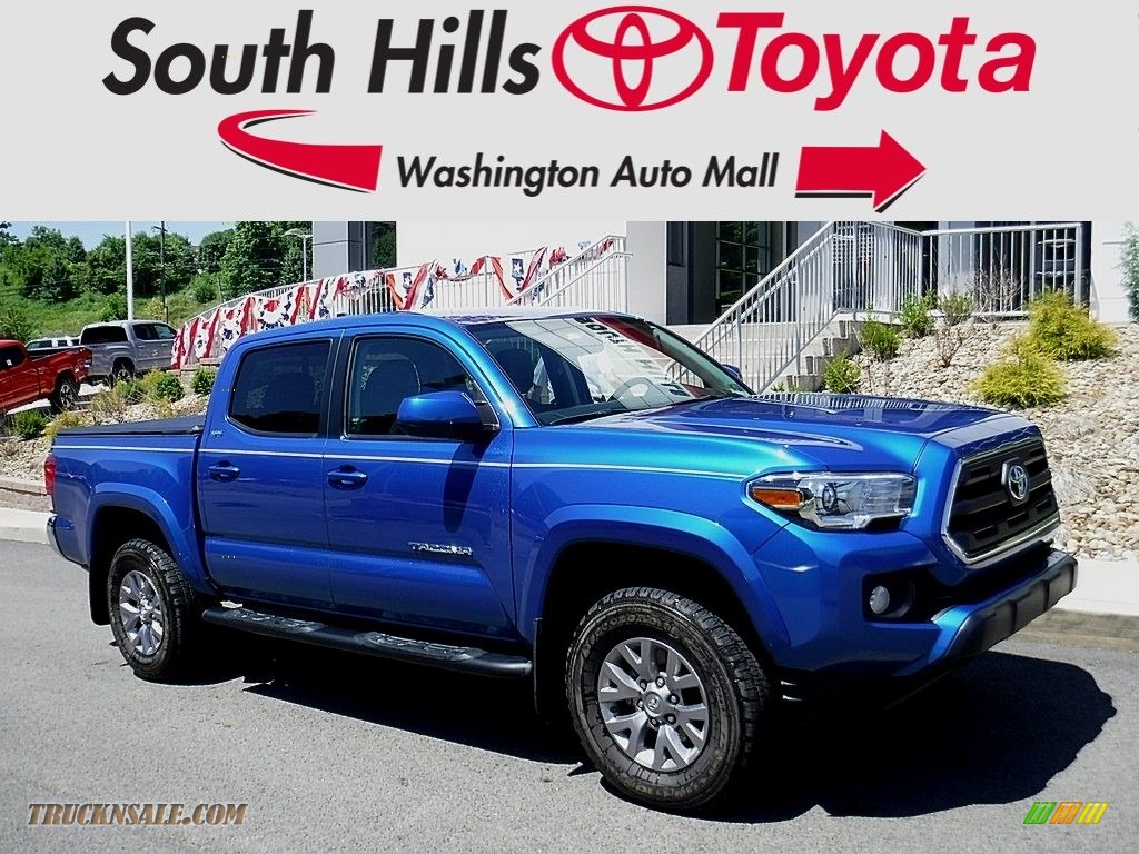 Blazing Blue Pearl / Cement Gray Toyota Tacoma SR5 Double Cab 4x4