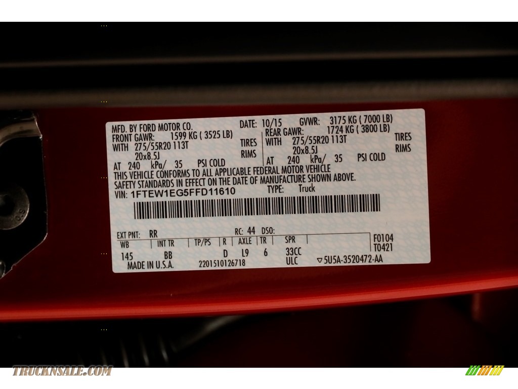 2015 F150 Platinum SuperCrew 4x4 - Ruby Red Metallic / Platinum Brunello photo #34