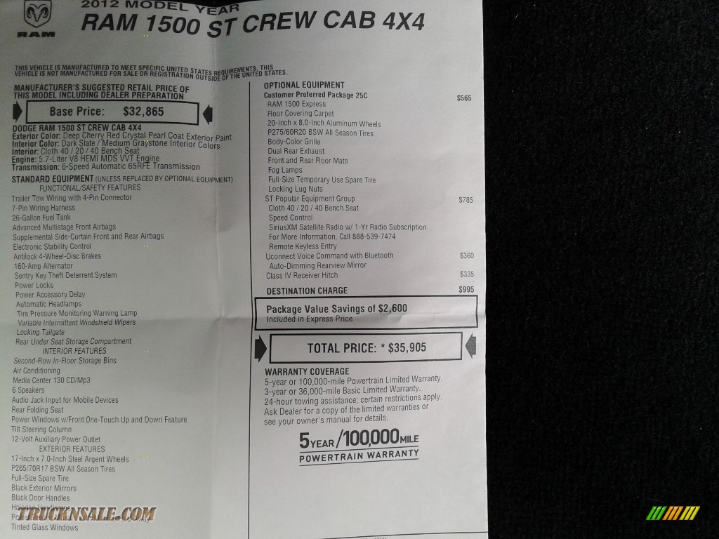 2012 Ram 1500 Express Crew Cab 4x4 - Deep Cherry Red Crystal Pearl / Dark Slate Gray/Medium Graystone photo #35