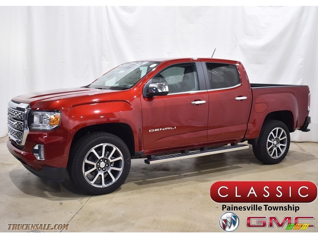 Cayenne Red Tintcoat / Cocoa/Dark Atmosphere GMC Canyon Denali Crew Cab 4WD