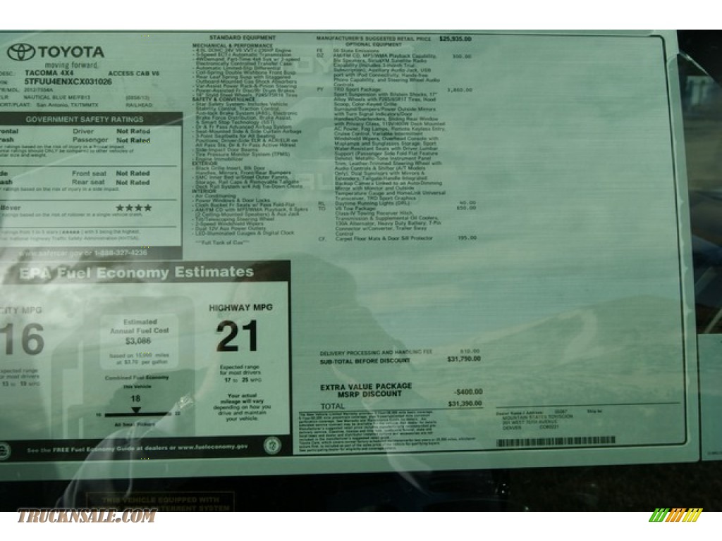2012 Tacoma V6 TRD Sport Access Cab 4x4 - Nautical Blue Metallic / Graphite photo #14