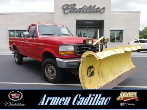 Ultra Red 1995 Ford F350 XL Regular Cab 4x4 Plow Truck