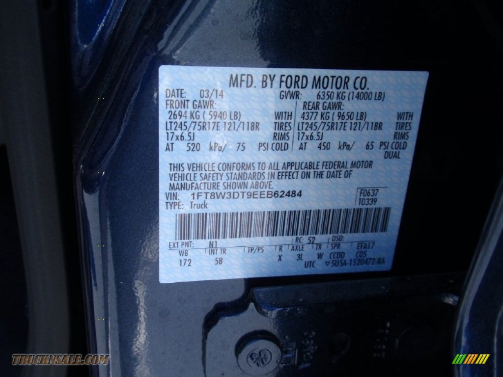 2014 F350 Super Duty Lariat Crew Cab 4x4 Dually - Blue Jeans Metallic / Black photo #36
